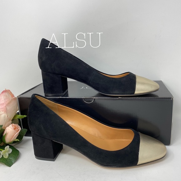 J.Crew Bryn midblock heels Metallic Captoe Suede - Picture 2 of 8